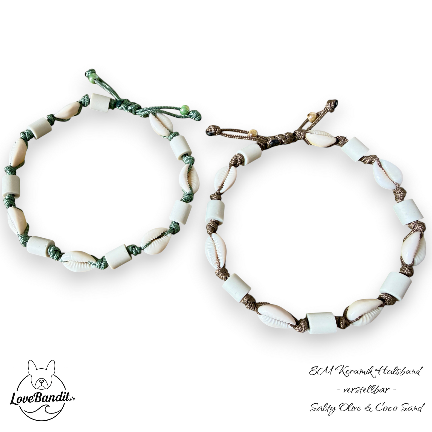 EM-Keramik Halsband Zeckenhalsband Muscheln verstellbar LoveBandit