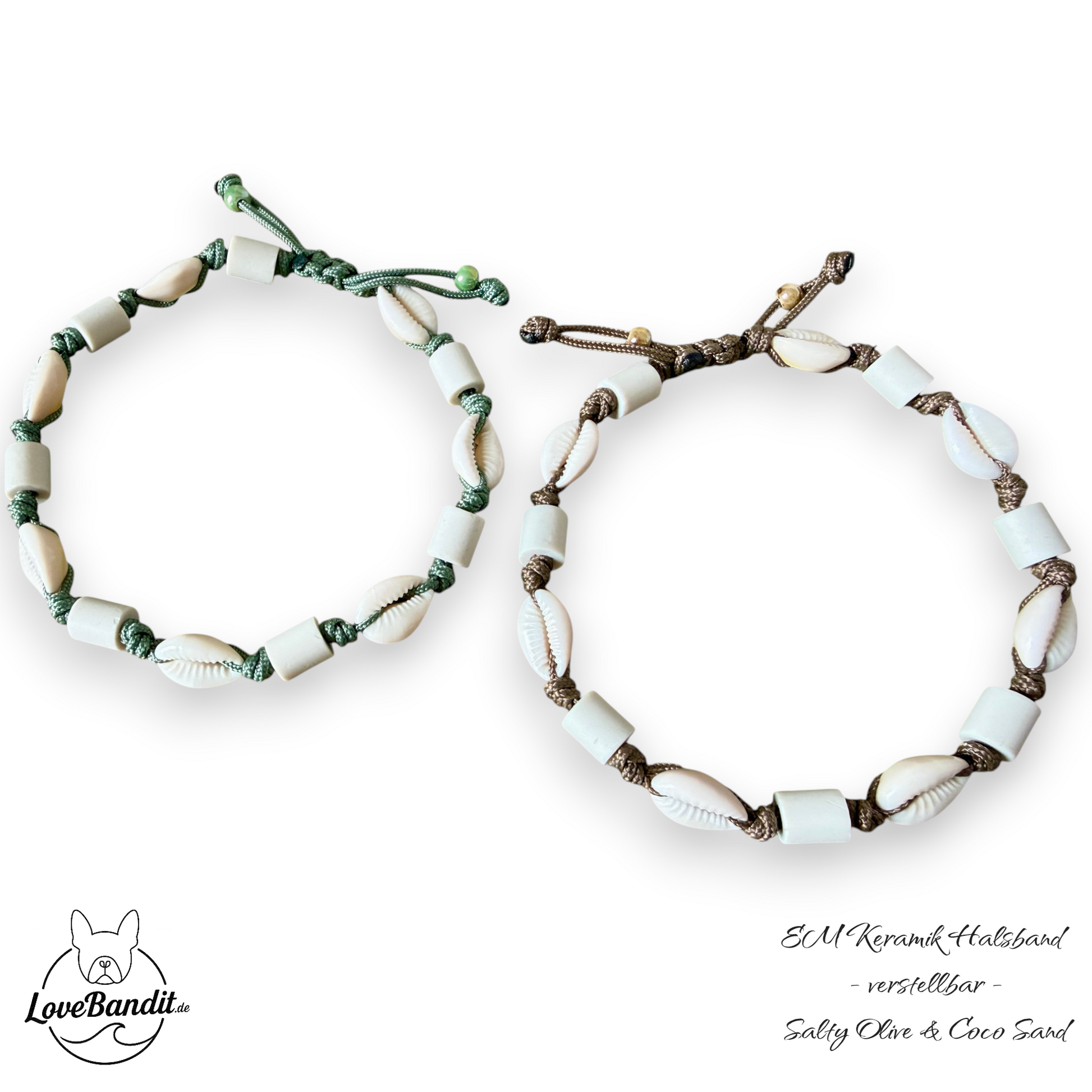 EM-Keramik Halsband Zeckenhalsband Muscheln verstellbar LoveBandit