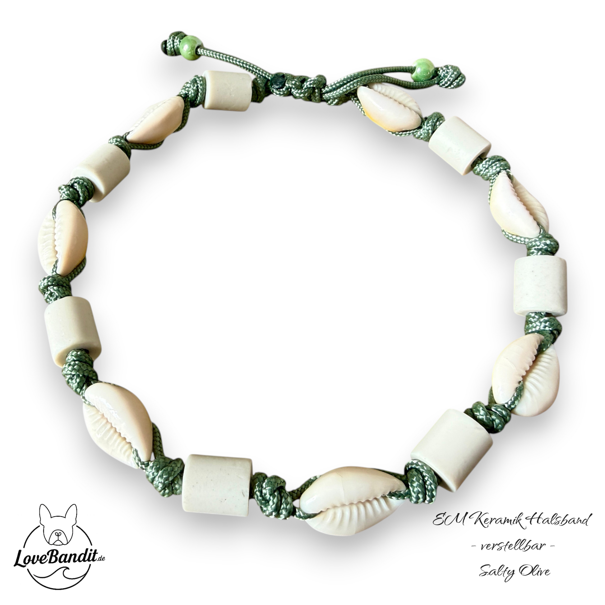 EM-Keramik Halsband Zeckenhalsband Muscheln verstellbar LoveBandit