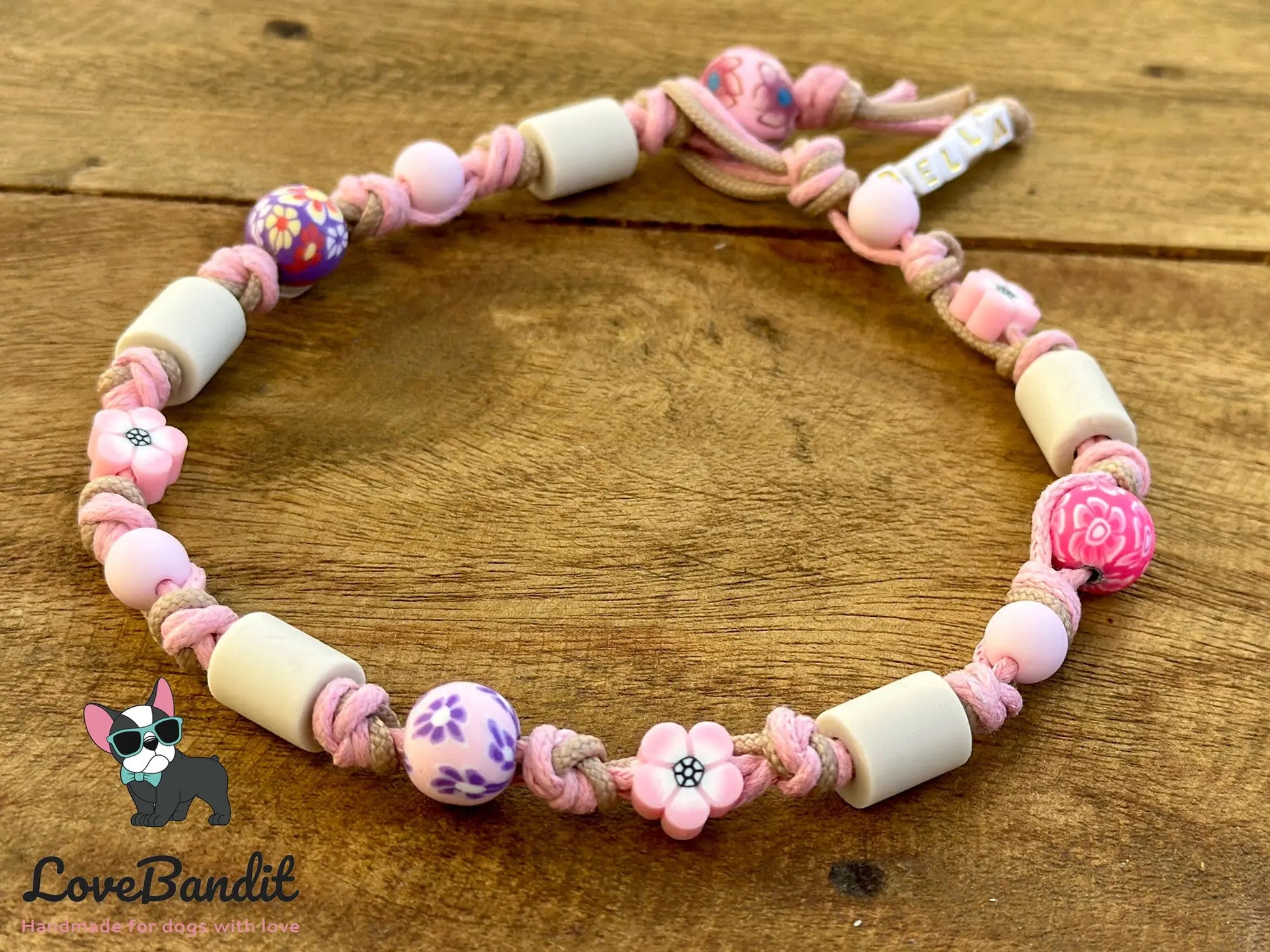 EM-Keramik Halsband Perlen und Blumen Pink für Hundemädchen - LoveBandit