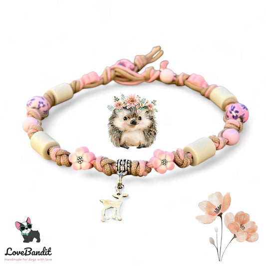 EM-Keramik Halsband Hundemädchen Perlen und Blumen Pink - LoveBandit