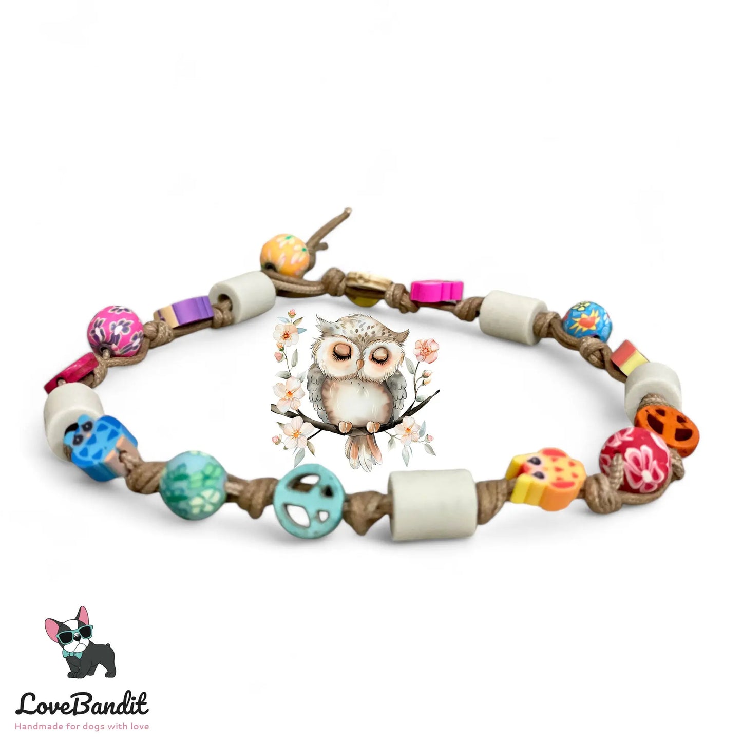 EM-Keramik Halsband Zeckenhalsband "Eulen & Peace" Perlen - LoveBandit