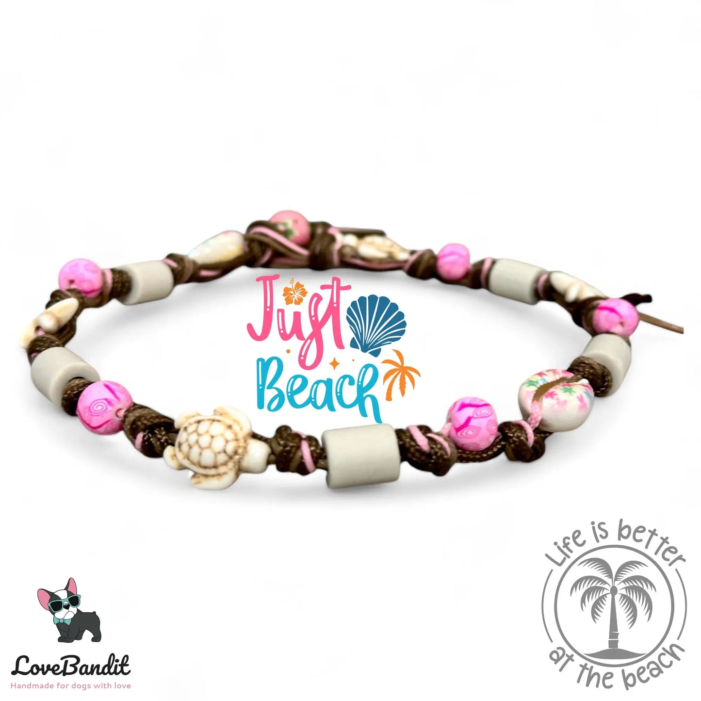 EM Keramik Hundehalsband "MAUI Girl" Pink mit bedruckten Muscheln Lovebandit