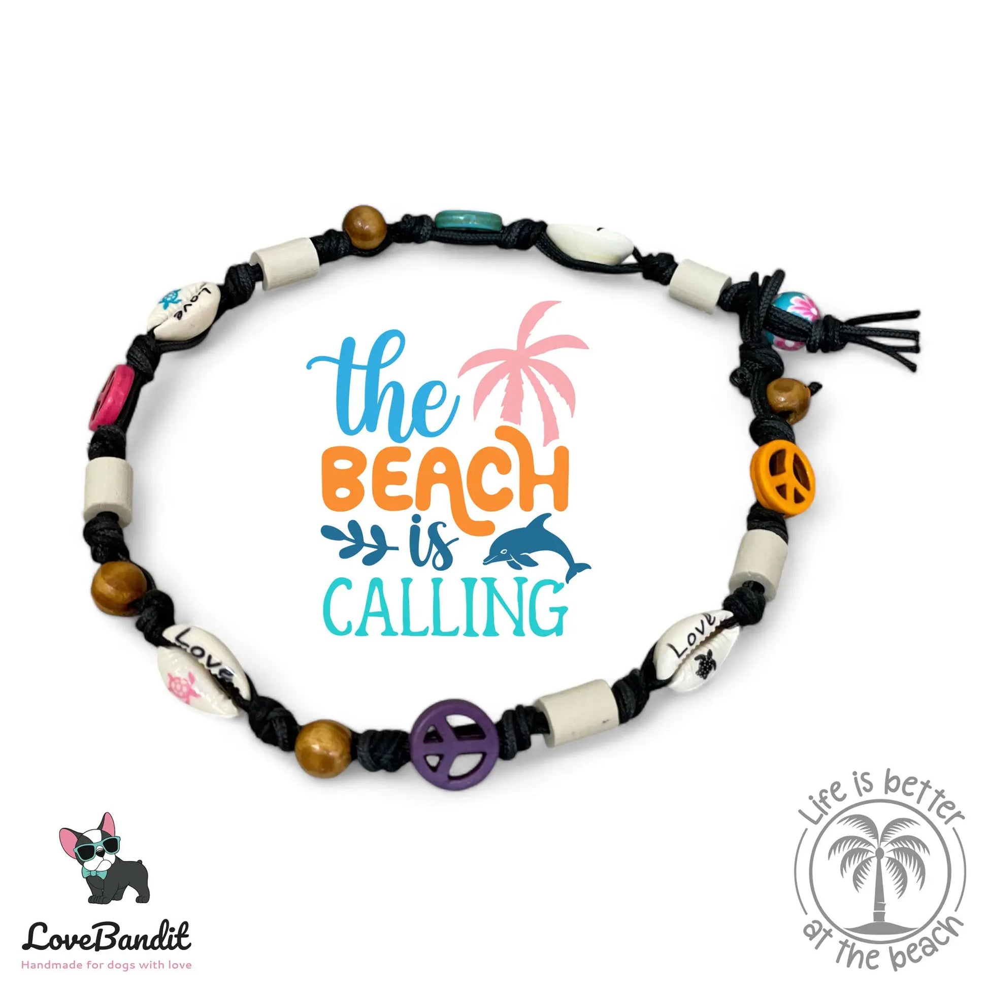 EM Keramik Hundehalsband "Peace and Love" - bunt Lovebandit