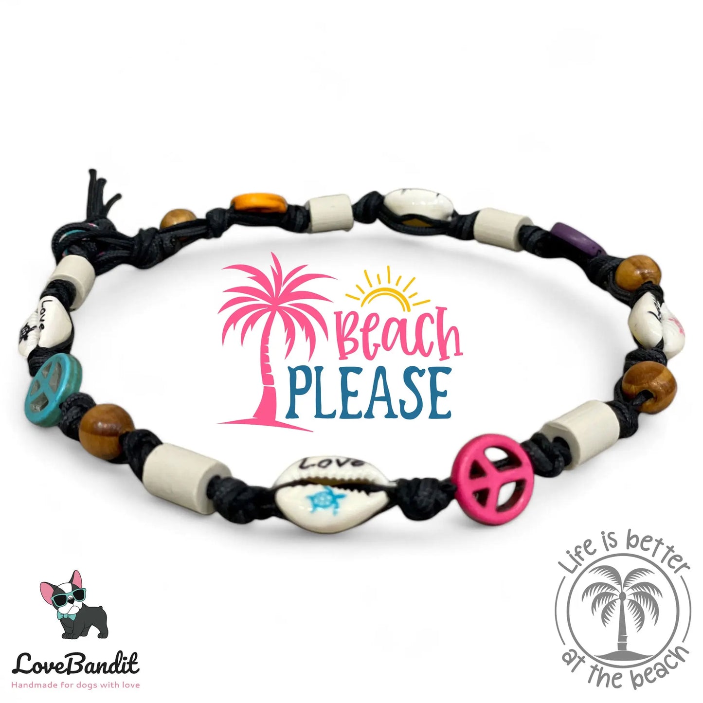 EM Keramik Hundehalsband "Peace and Love" - bunt Lovebandit