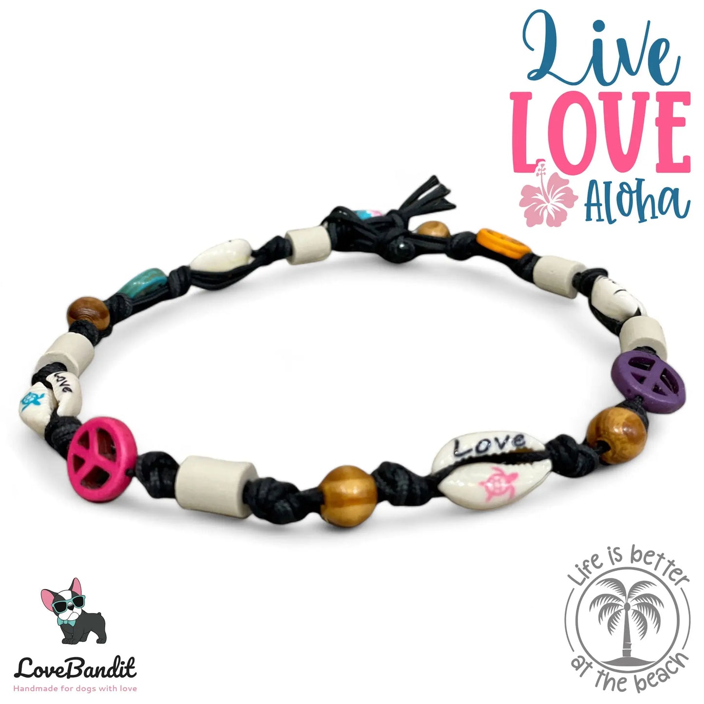 EM Keramik Hundehalsband "Peace and Love" - bunt Lovebandit