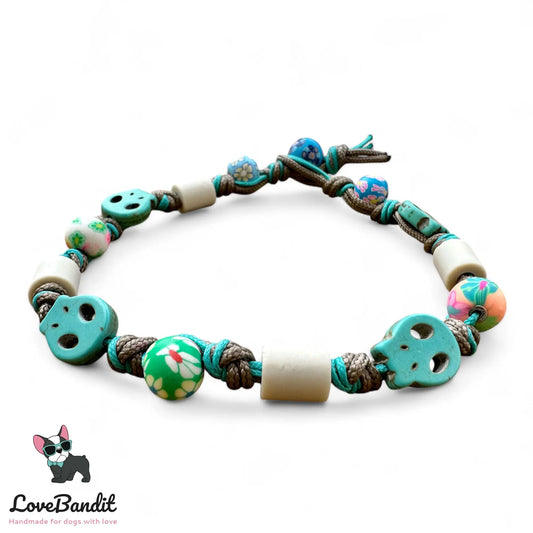 EM-Keramik Halsband Zeckenhalsband "Sugar Skulls" Türkis - LoveBandit