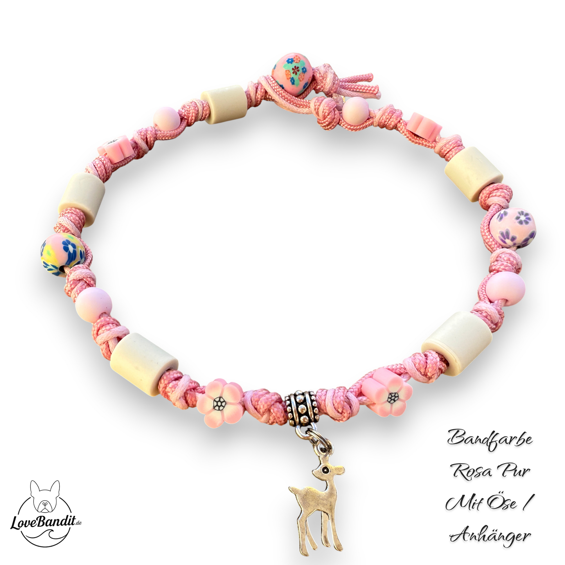 EM-Keramik Halsband Perlen und Blumen Pink für Hundemädchen Lovebandit