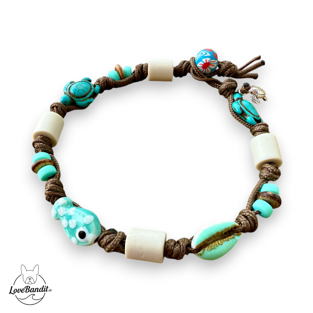EM-Keramik Halsband handbemalte Muscheln Fisch Türkis LoveBandit