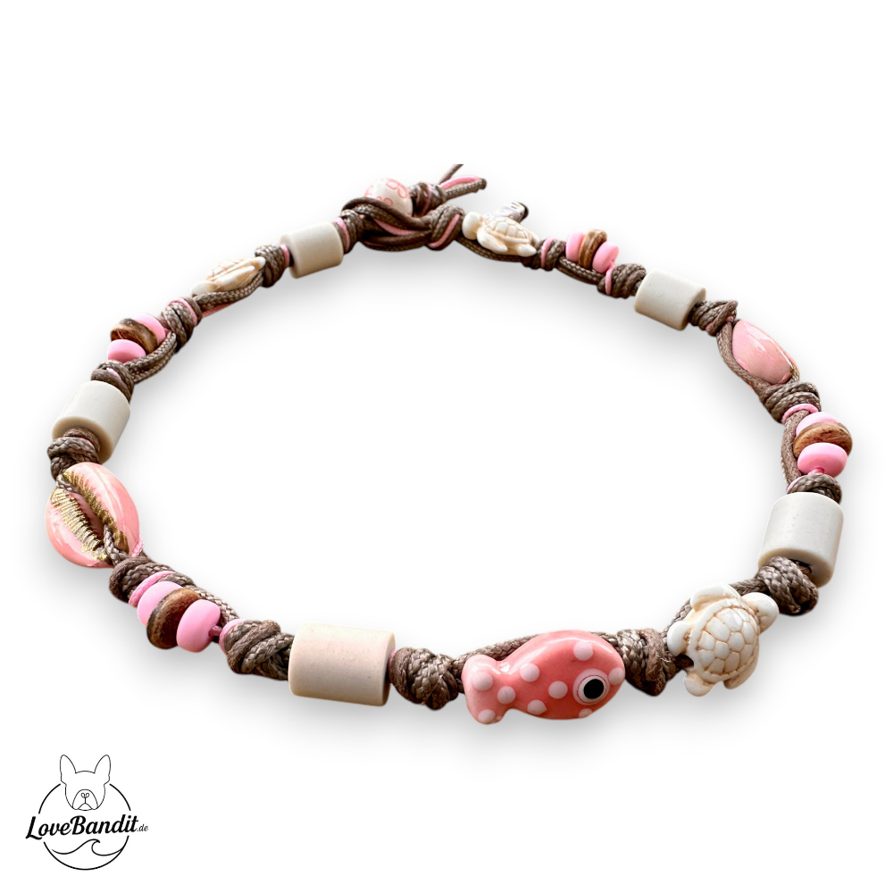 EM-Keramik Halsband handbemalte Muscheln Fisch rosé LoveBandit