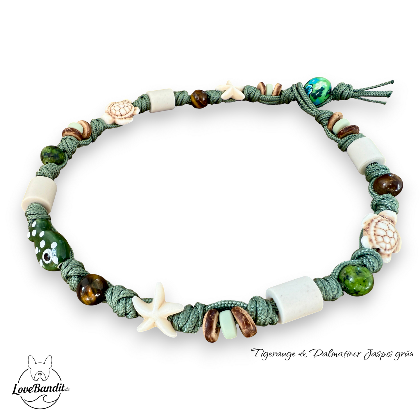 EM Keramik Heilsteinhalsband mit Tigerauge und grünem Jaspis