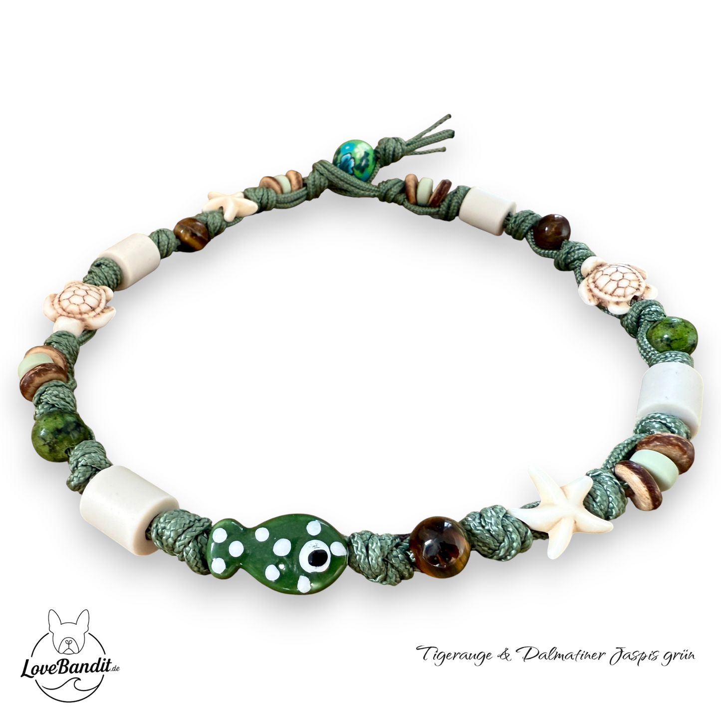 EM Keramik Heilsteinhalsband mit Tigerauge und grünem Jaspis