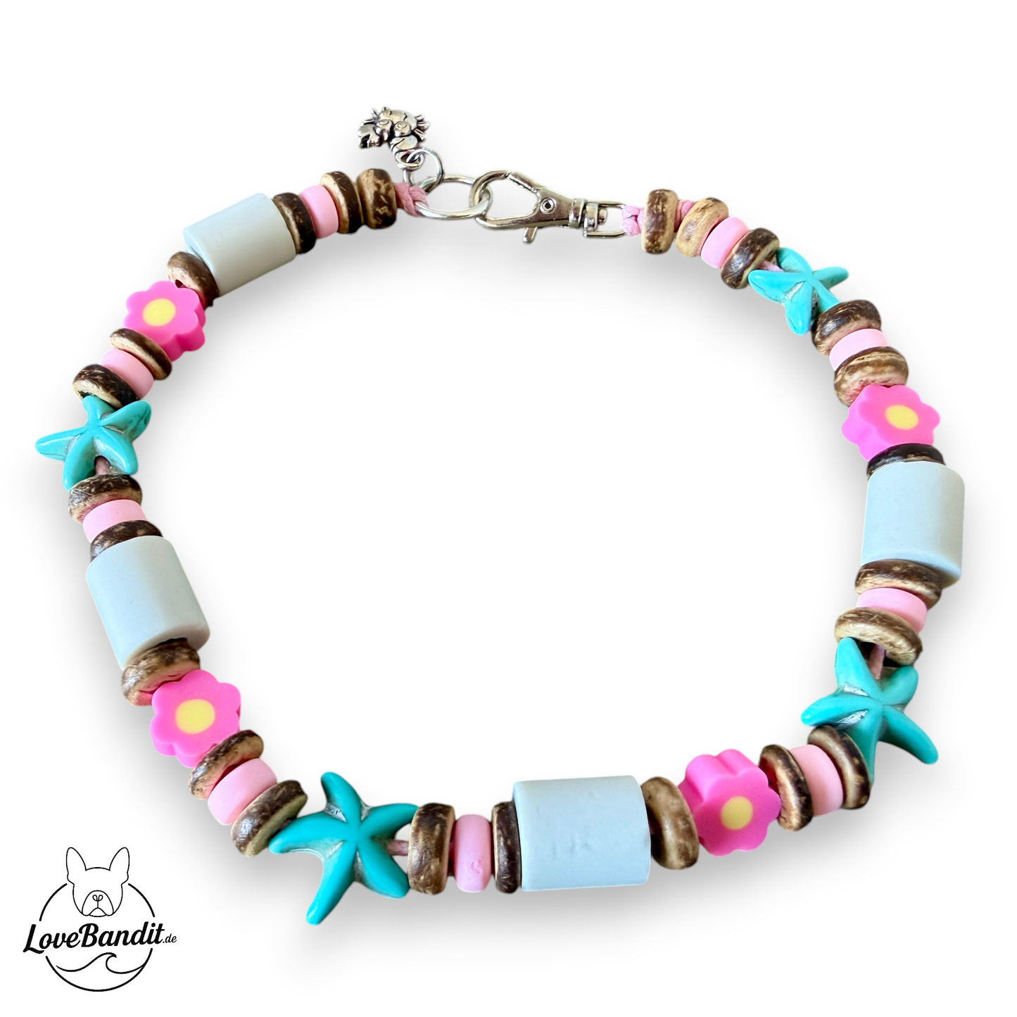 EM-Keramik Halsband Zeckenhalsband Seesterne blau, Blümchen pink LoveBandit
