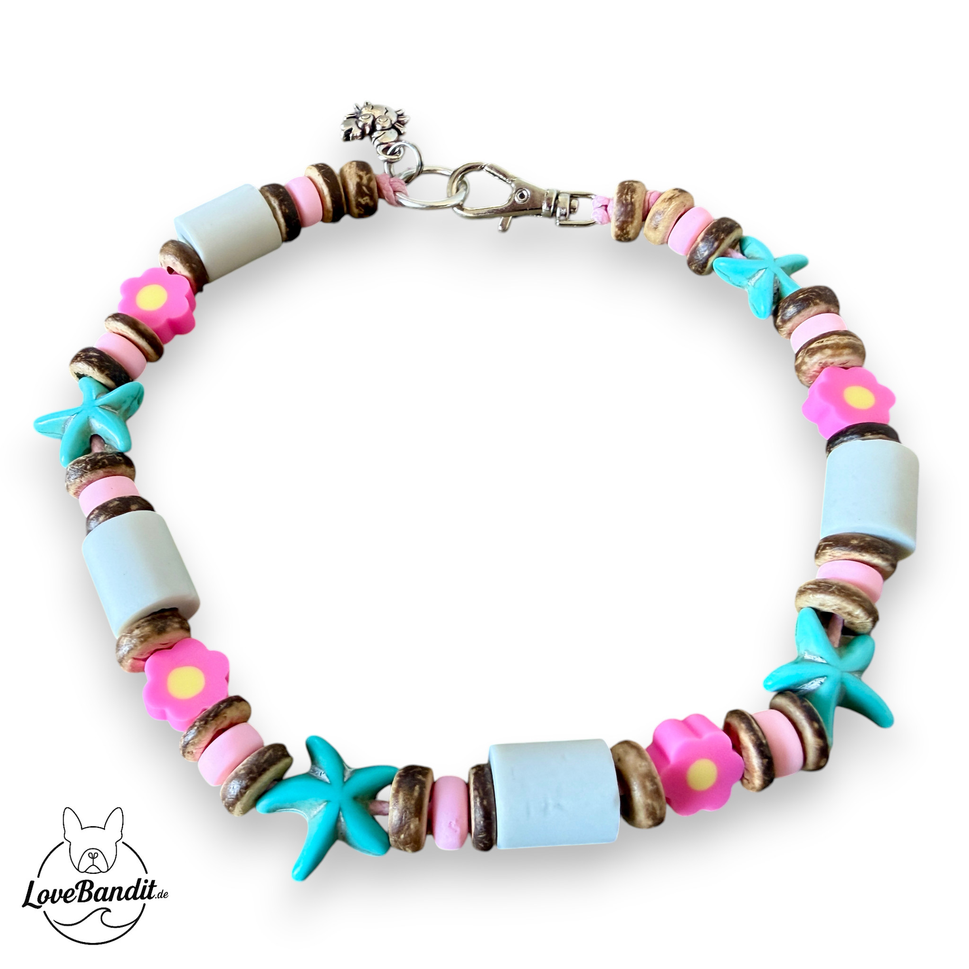 EM-Keramik Halsband Zeckenhalsband Seesterne blau, Blümchen pink LoveBandit