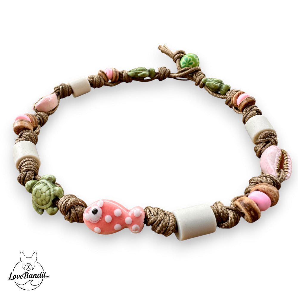 EM-Keramik-Halsband-maritim-Muscheln-Fisch-gruen-rosa-LoveBandit