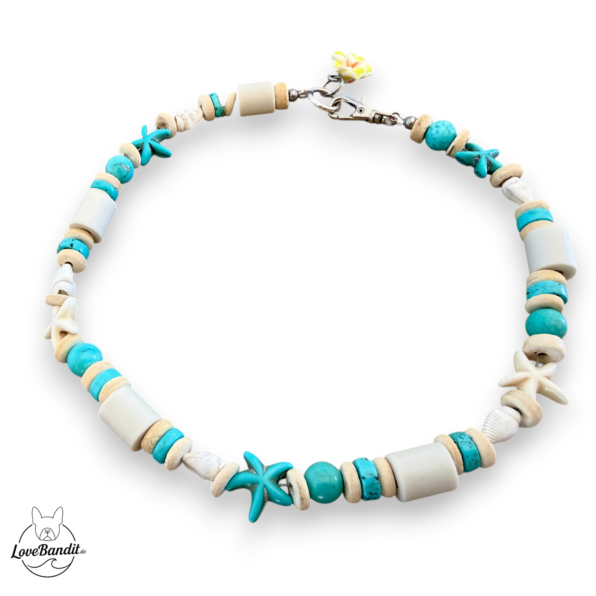 EM-Keramik Halsband Zeckenhalsband Seesterne, Schnecken blau weiß LoveBandit