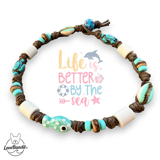 EM-Keramik Halsband handbemalte Muscheln Fisch Türkis LoveBandit