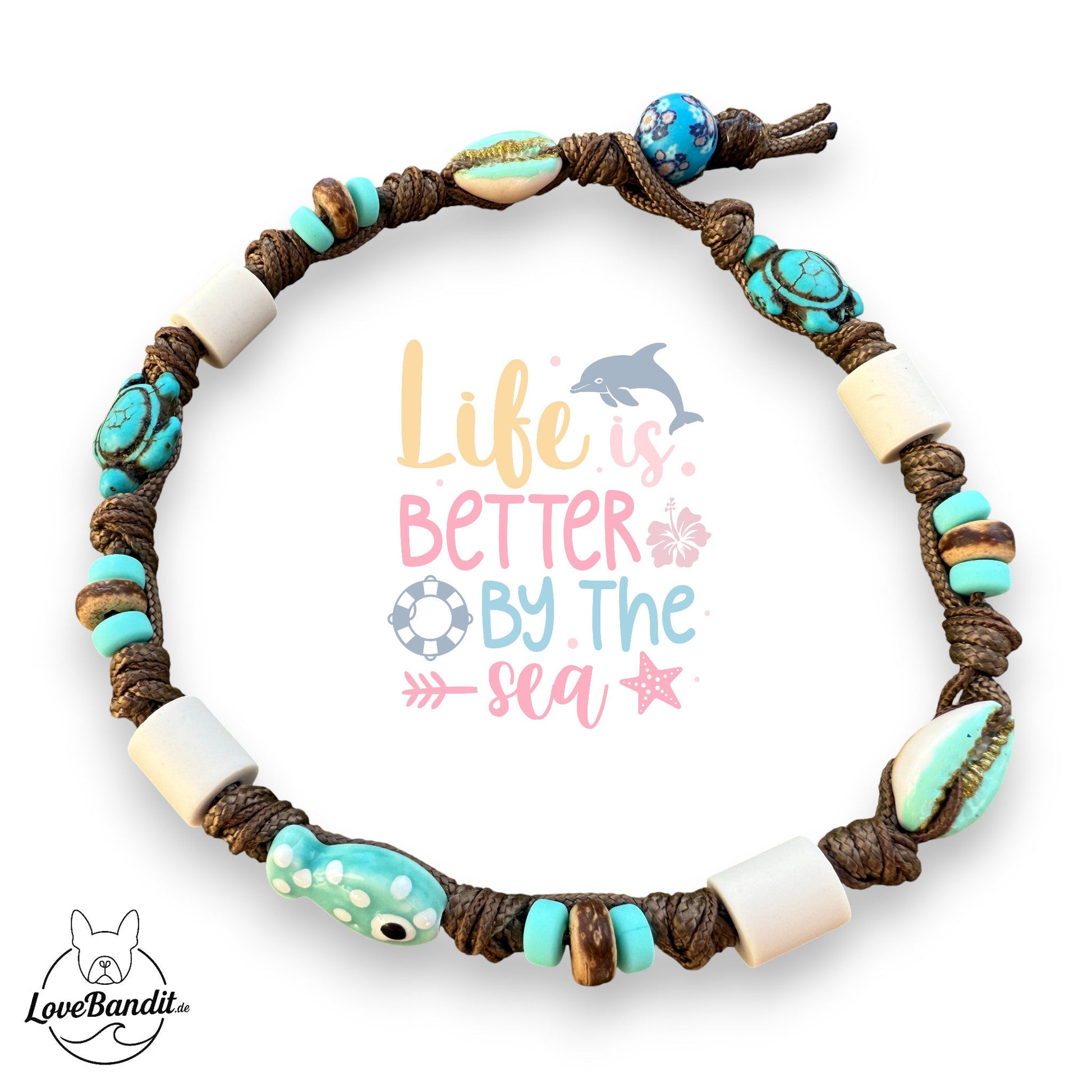 EM-Keramik Halsband handbemalte Muscheln Fisch Türkis LoveBandit