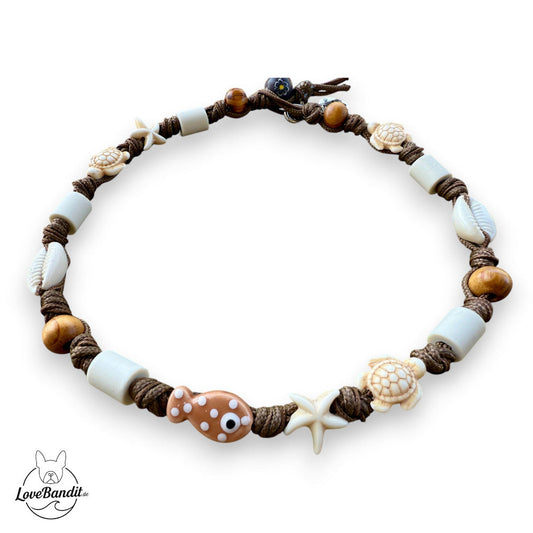 EM-Keramik-Halsband-fuer-Hunde-Schildkroeten-Seesterne-Fisch-braun