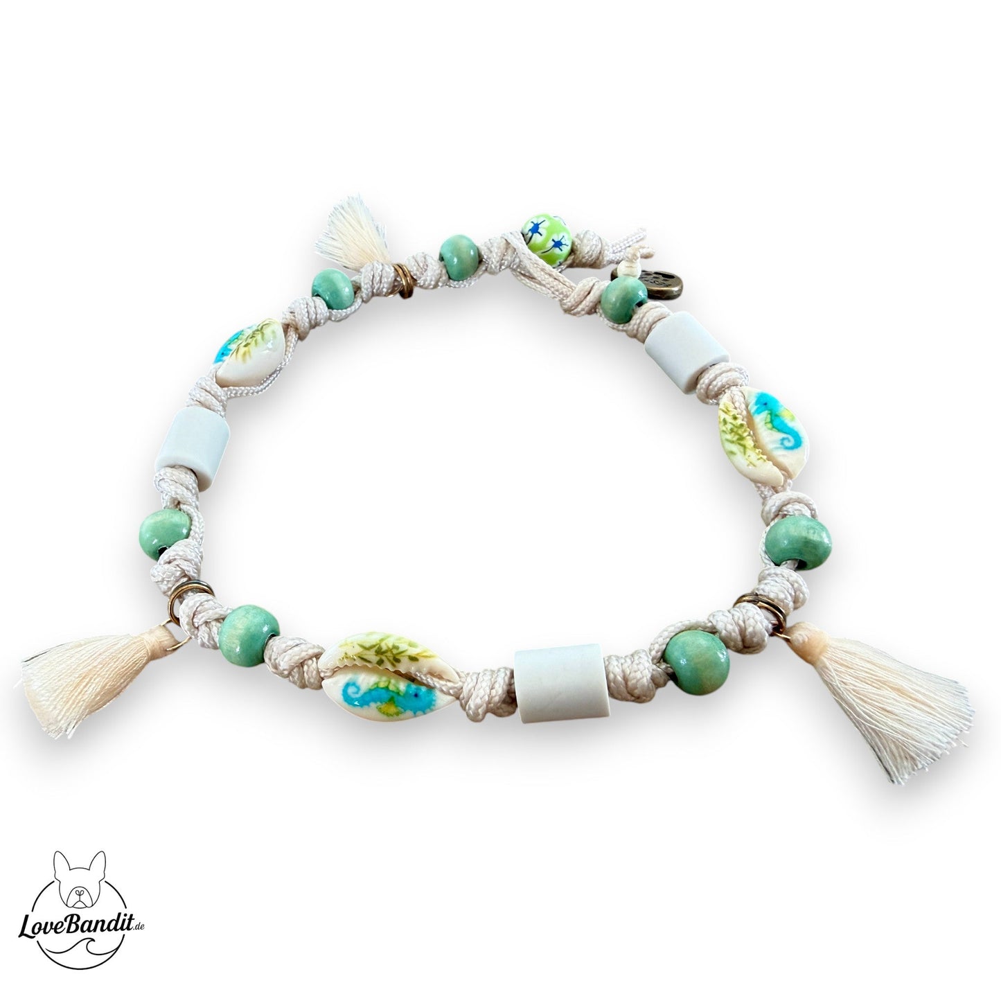 EM-Keramik Halsband Muscheln Quasten Seagreen LoveBandit