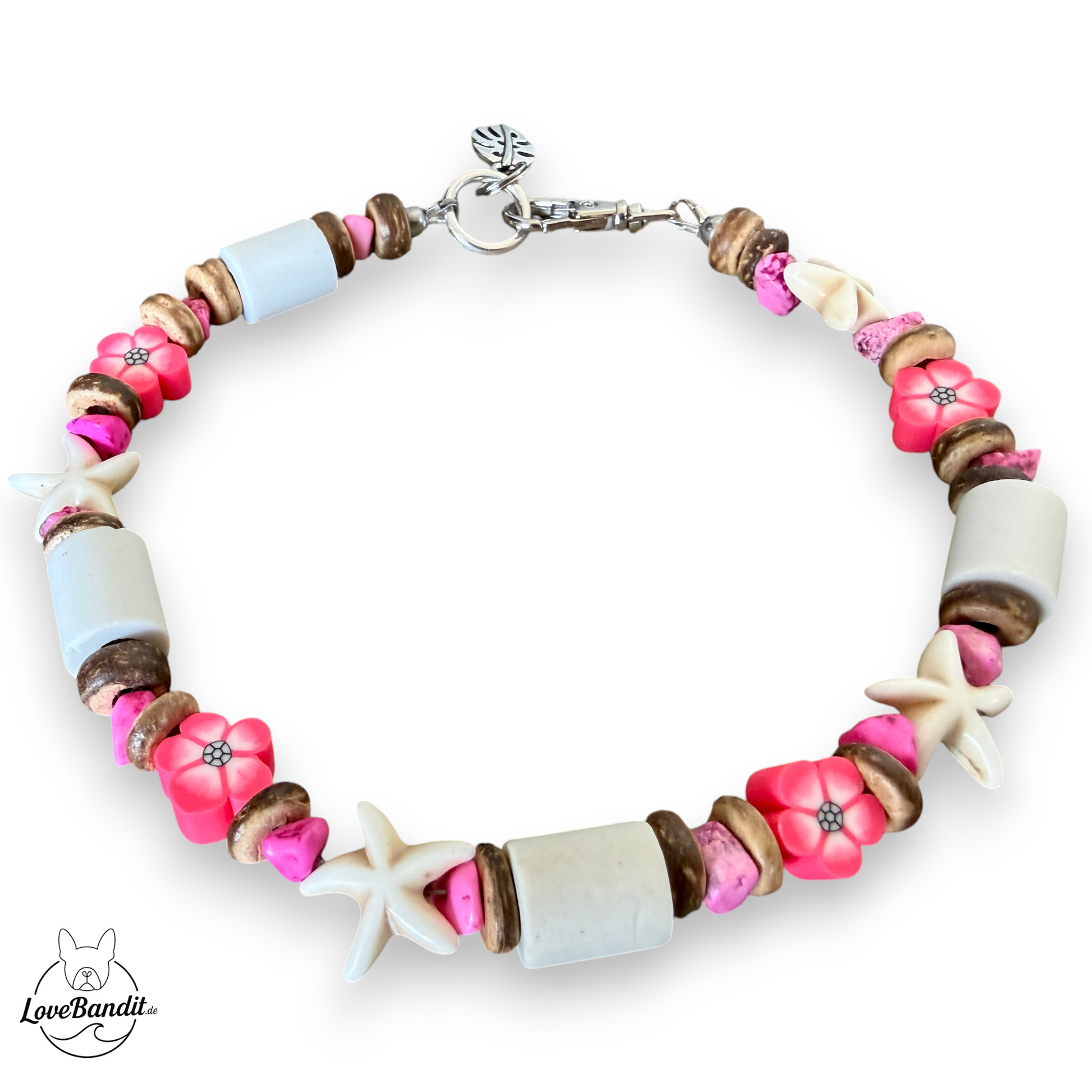 EM-Keramik Halsband Seesterne, Naturstein, Blümchen pink LoveBandit
