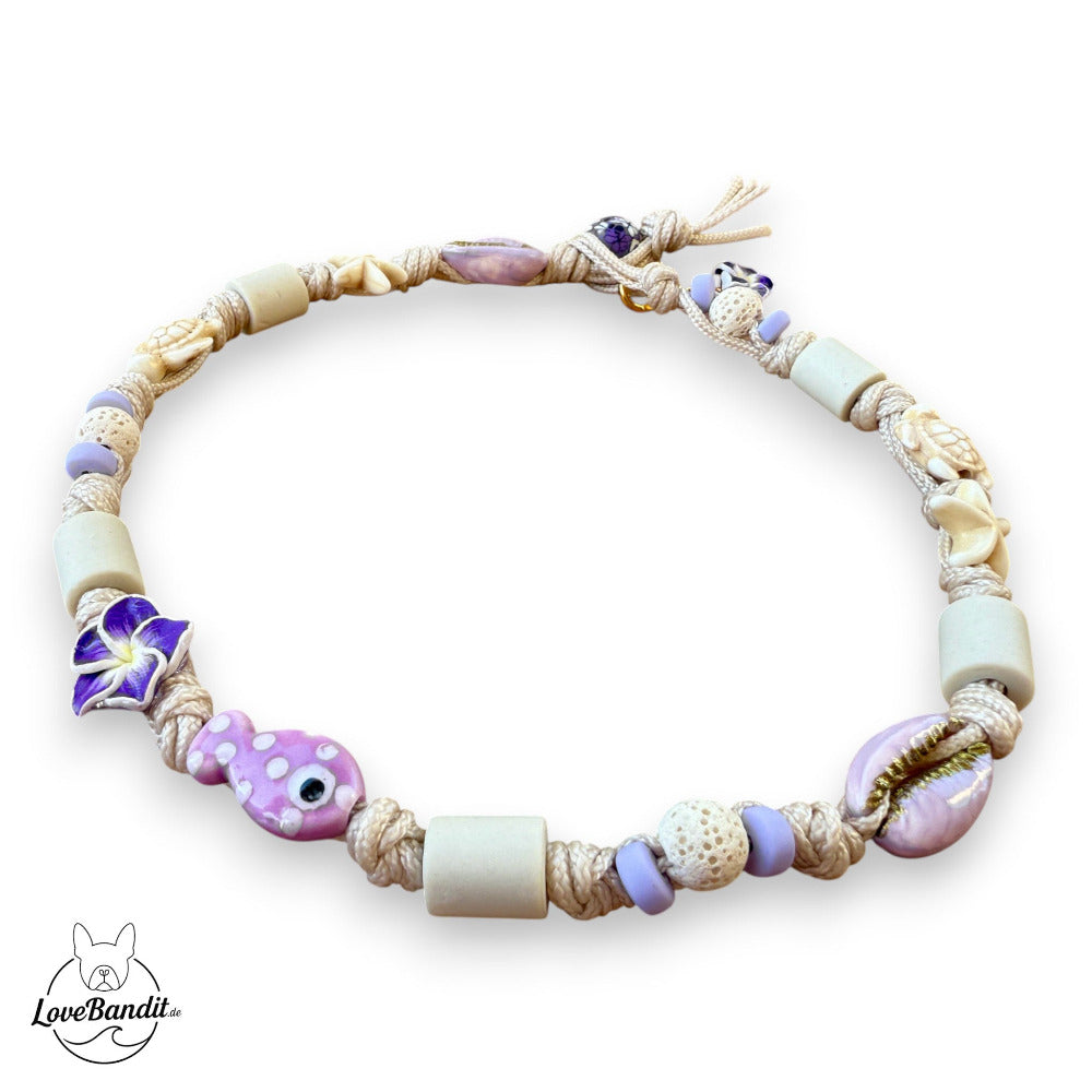 EM-Keramik-Halsband-fuer-Hunde-maritim-Fisch-Hawaiiblume-lila-flieder-Lava-LoveBandit