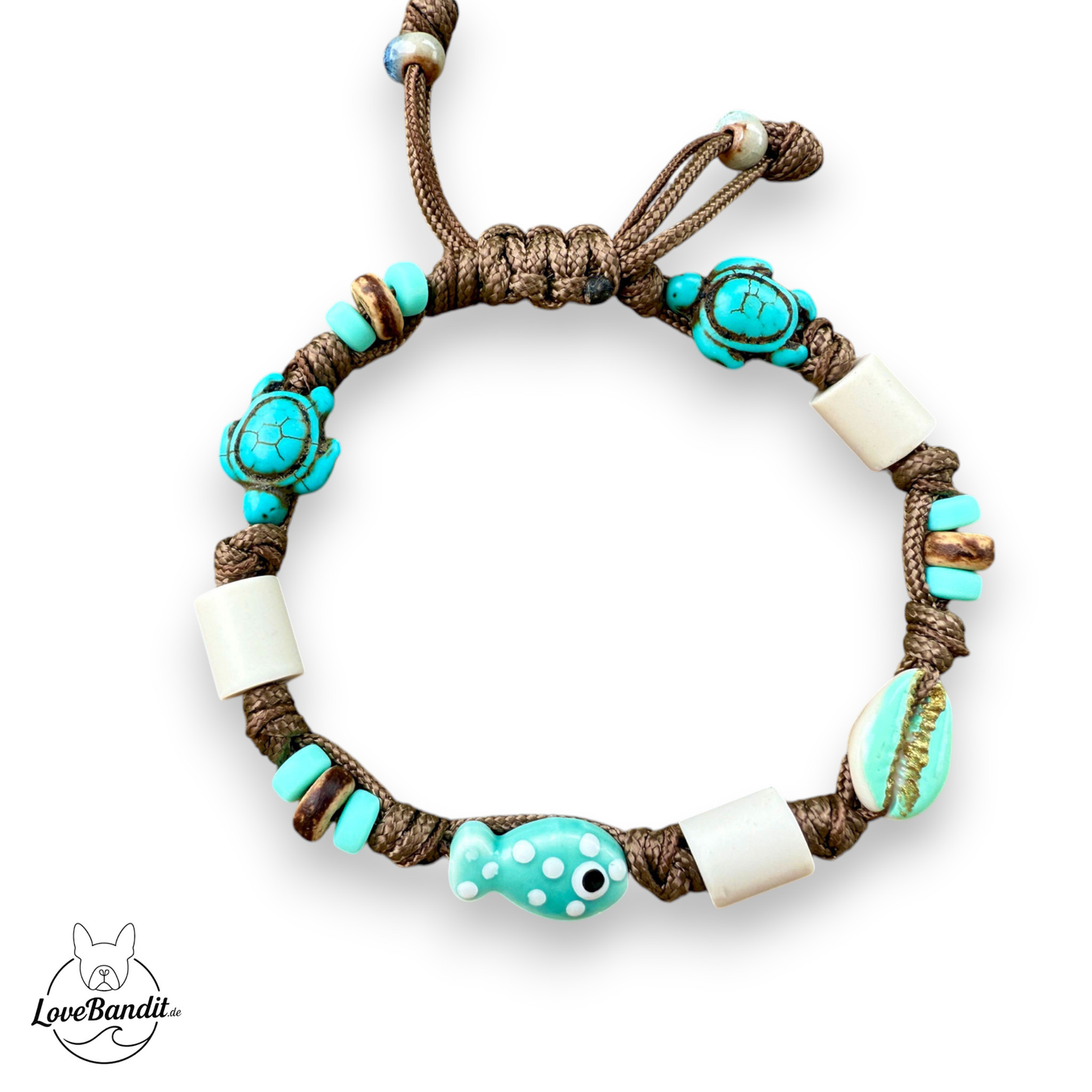 EM-Keramik Halsband handbemalte Muscheln Fisch Türkis LoveBandit