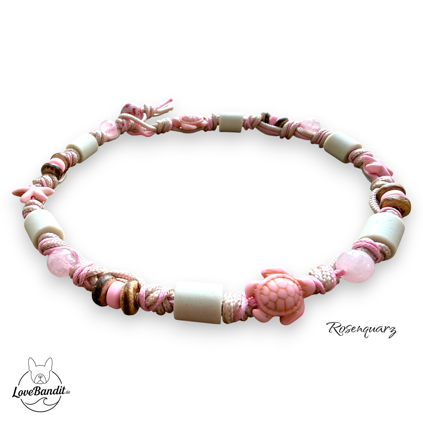 EM Keramik Heilstein Halsband mit Rosenquarz