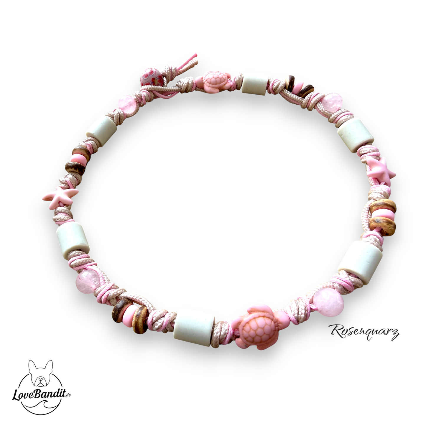 EM Keramik Heilstein Halsband mit Rosenquarz