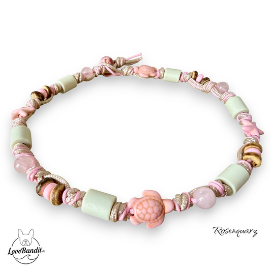 EM Keramik Heilstein Halsband mit Rosenquarz Lovebandit