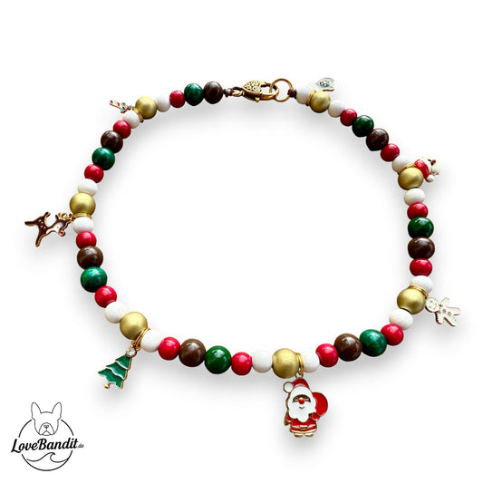 Schmuckkette für Hunde Weihnachtshund aus Holzperlen und Anhängern Lovebandit