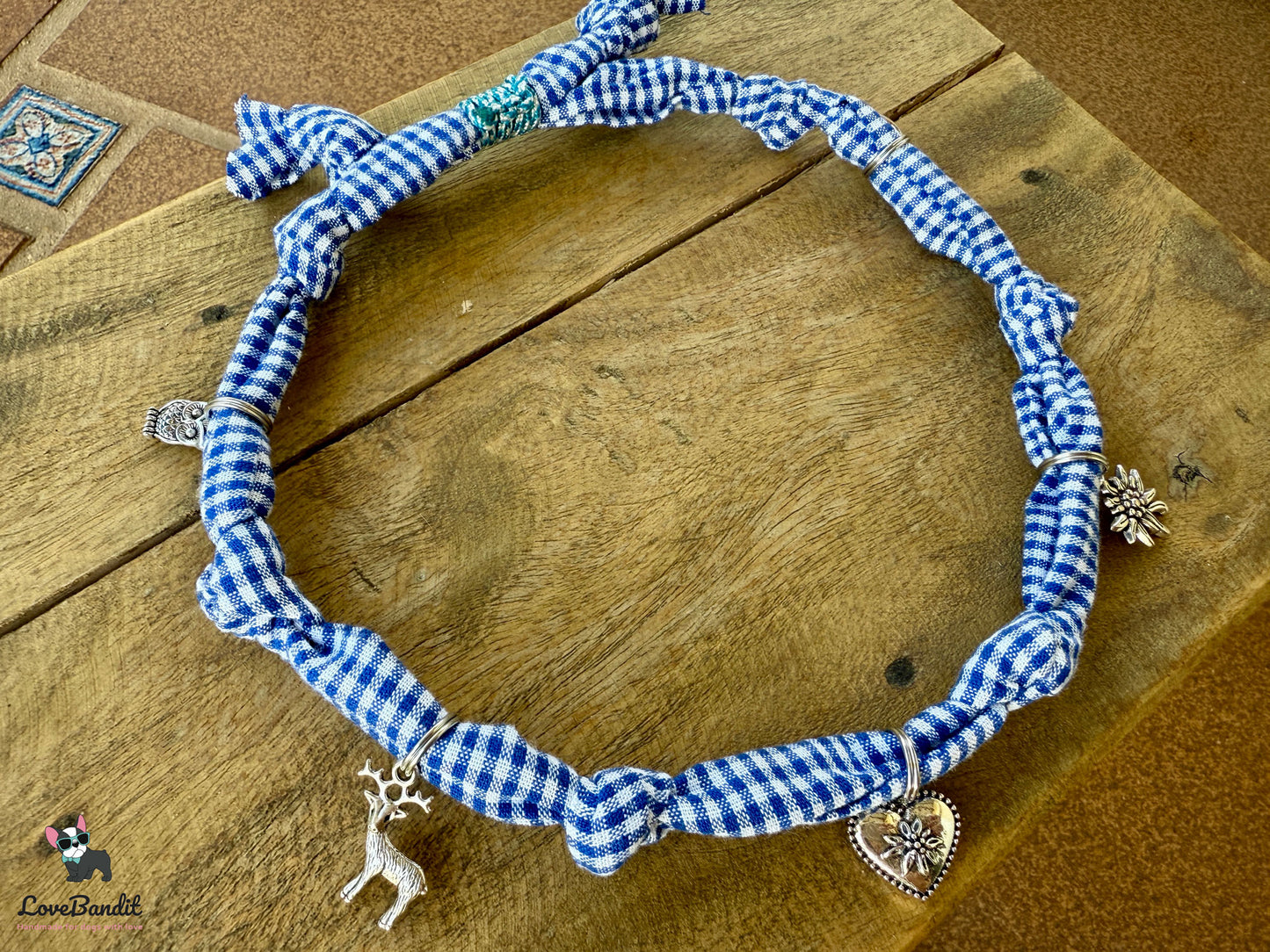 Schmuckkette für Hunde Wiesn Edition blau Vichy