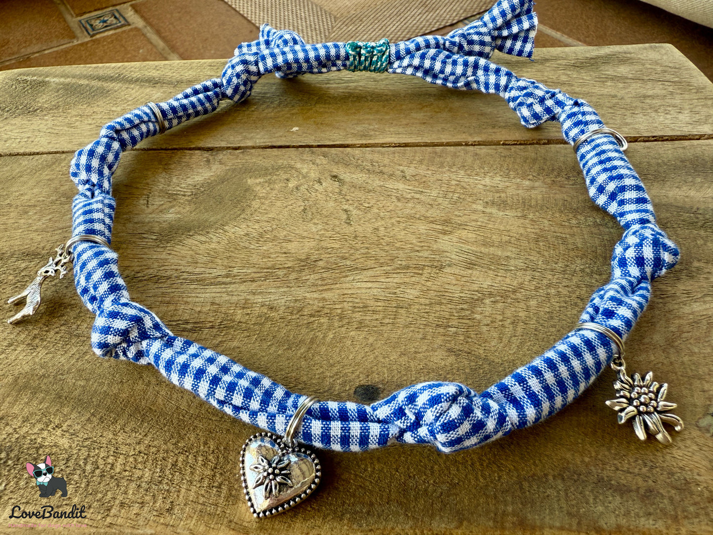 Schmuckkette für Hunde Wiesn Edition blau Vichy
