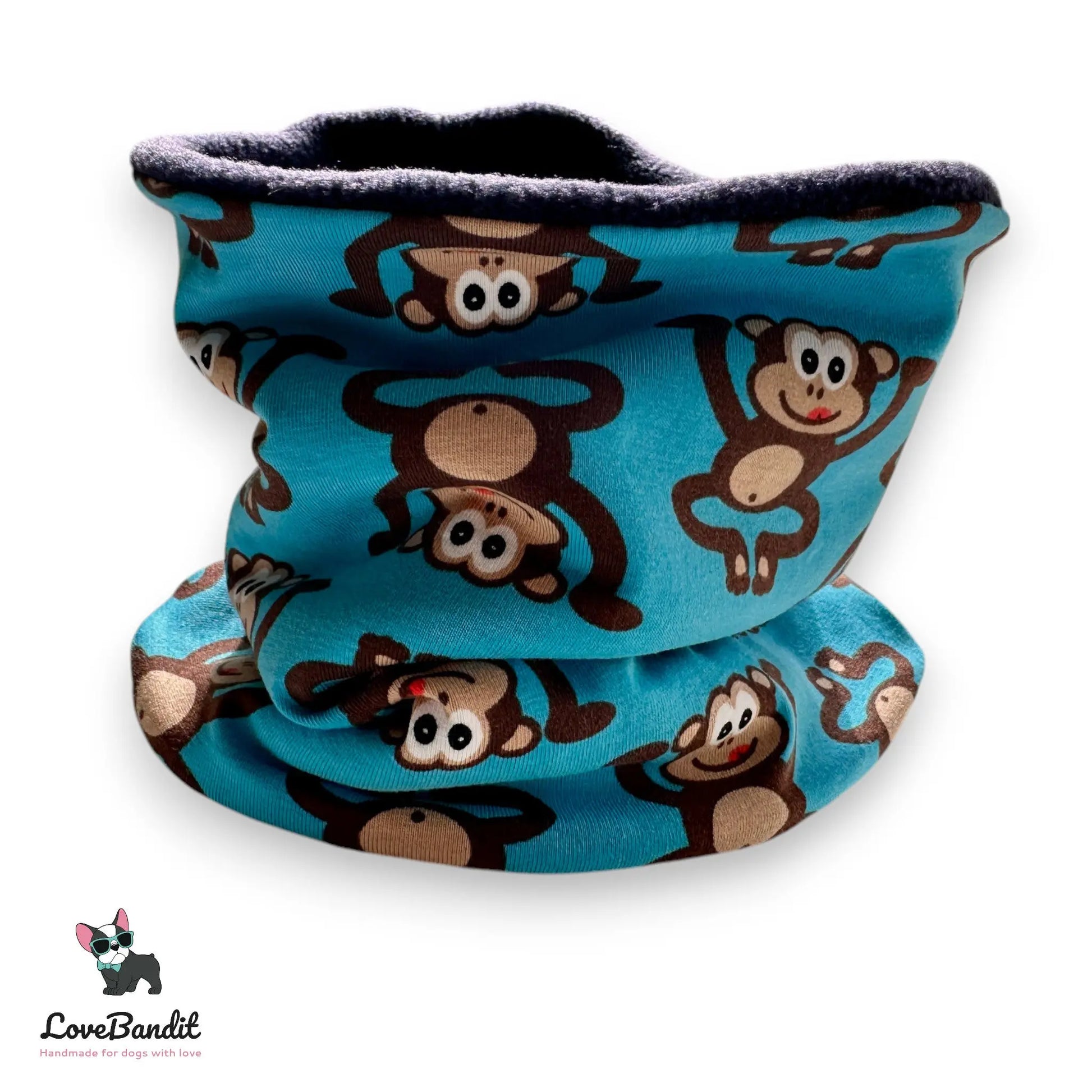Hundeloop Hundeschal Affen blau Fleece Teddyplüsch - LoveBandit