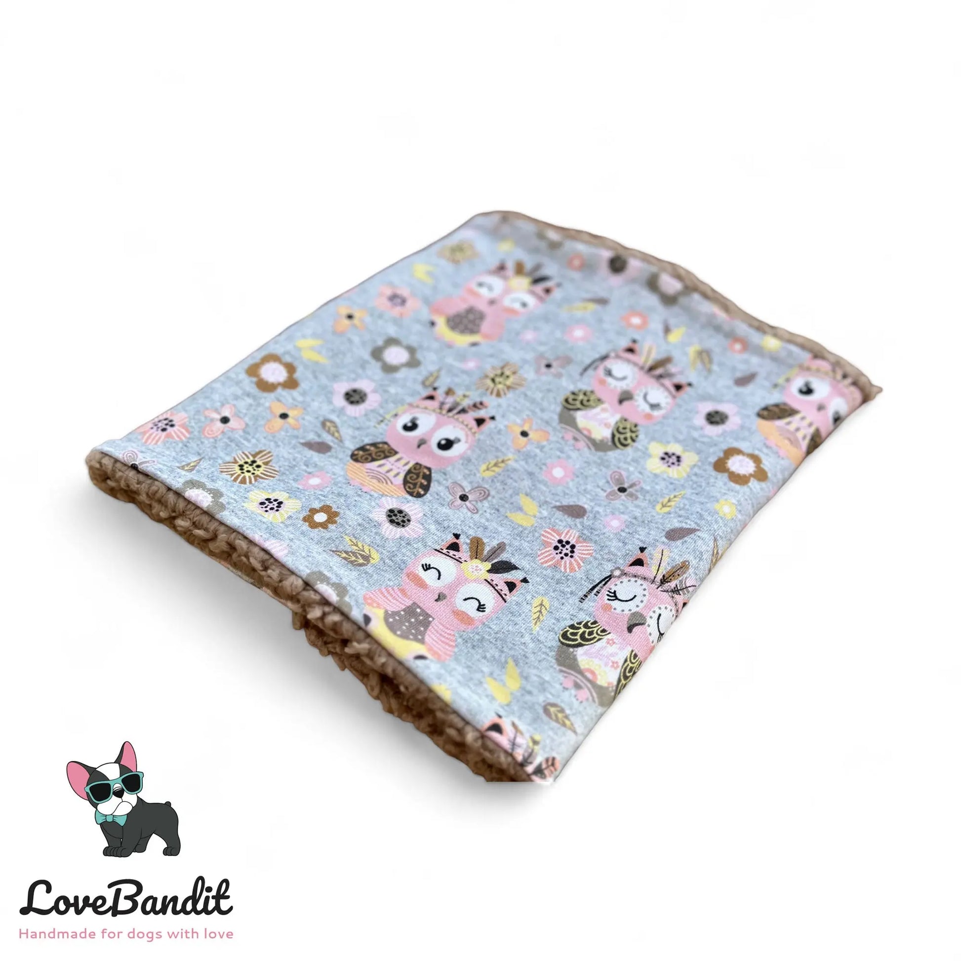 Hundeloop Hundeschal "Boho Eulen" Graumeliert mit Fleece oder Teddyplüsch Lovebandit