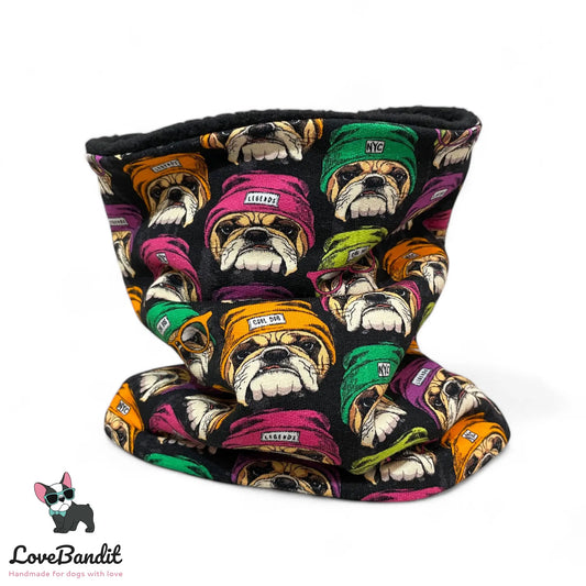 Hundeloop Hundeschal "Bulldog Neon" mit Fleece oder Teddyplüsch (Schwarz) Lovebandit