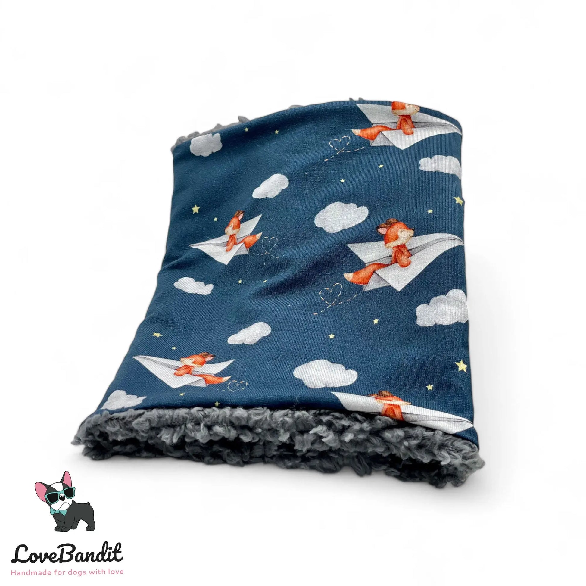 Hundeloop Hundeschal "Fliegender Fuchs" mit Fleece oder Teddyplüsch (blau) - LoveBandit