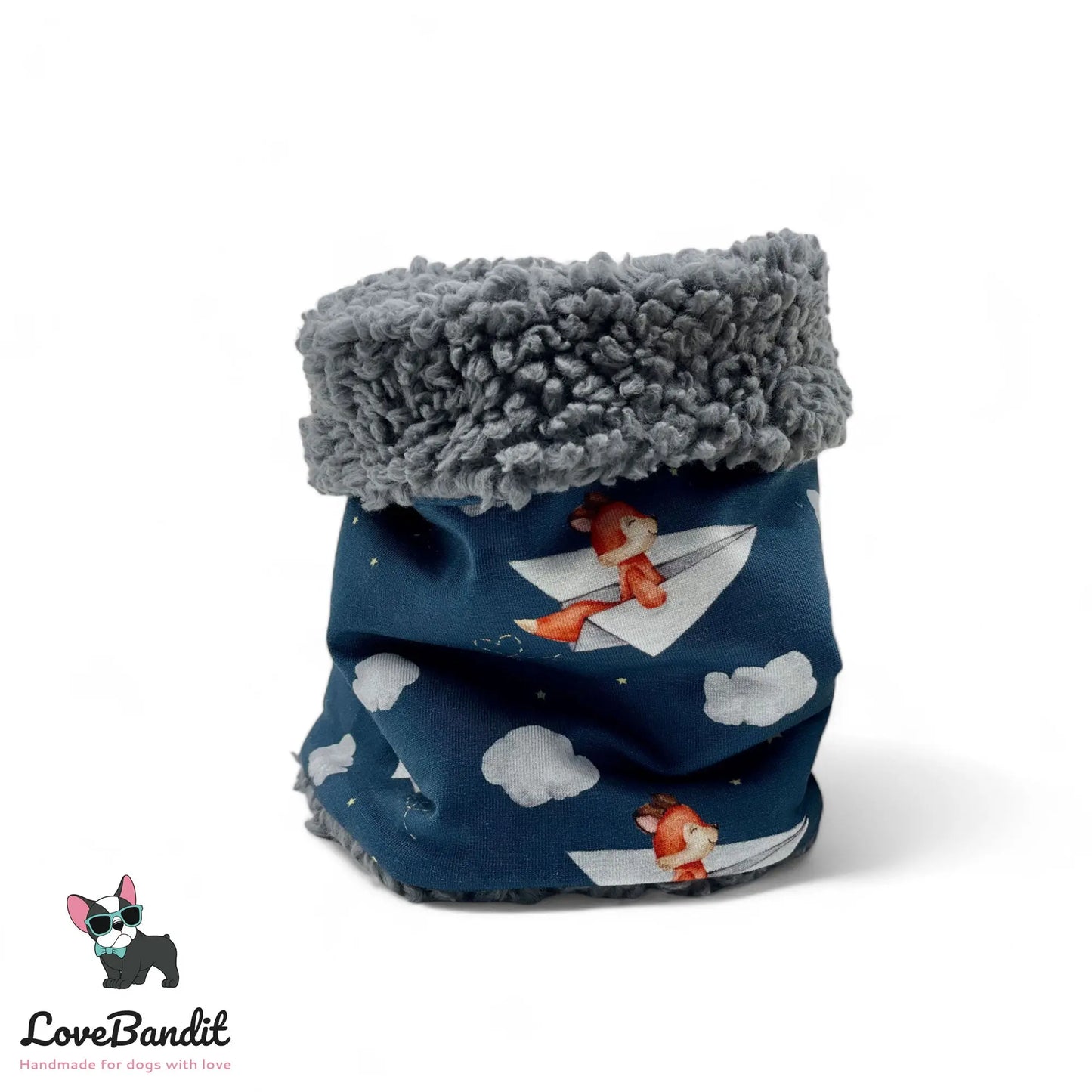 Hundeloop Hundeschal "Fliegender Fuchs" mit Fleece oder Teddyplüsch (blau) - LoveBandit