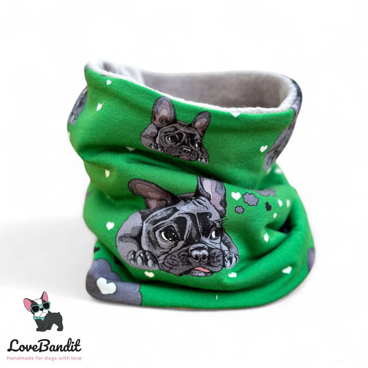 Hundeloop Hundeschal "Französische Bulldogge" mit Fleece oder Teddyplüsch (Grün) Lovebandit