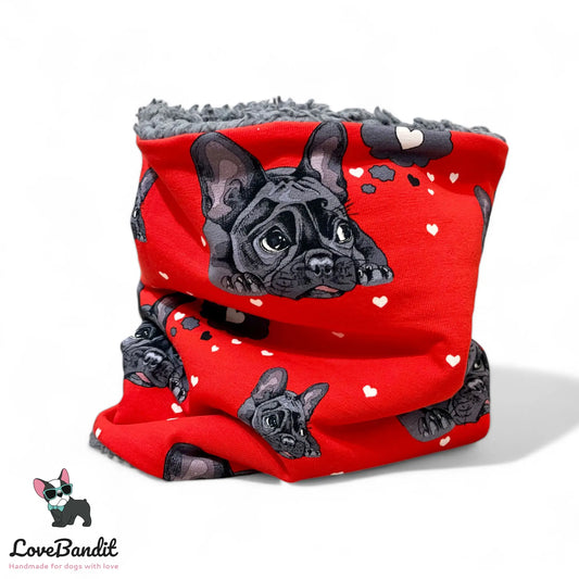 Hundeloop Hundeschal "Französische Bulldogge" mit Fleece oder Teddyplüsch (Rot) Lovebandit