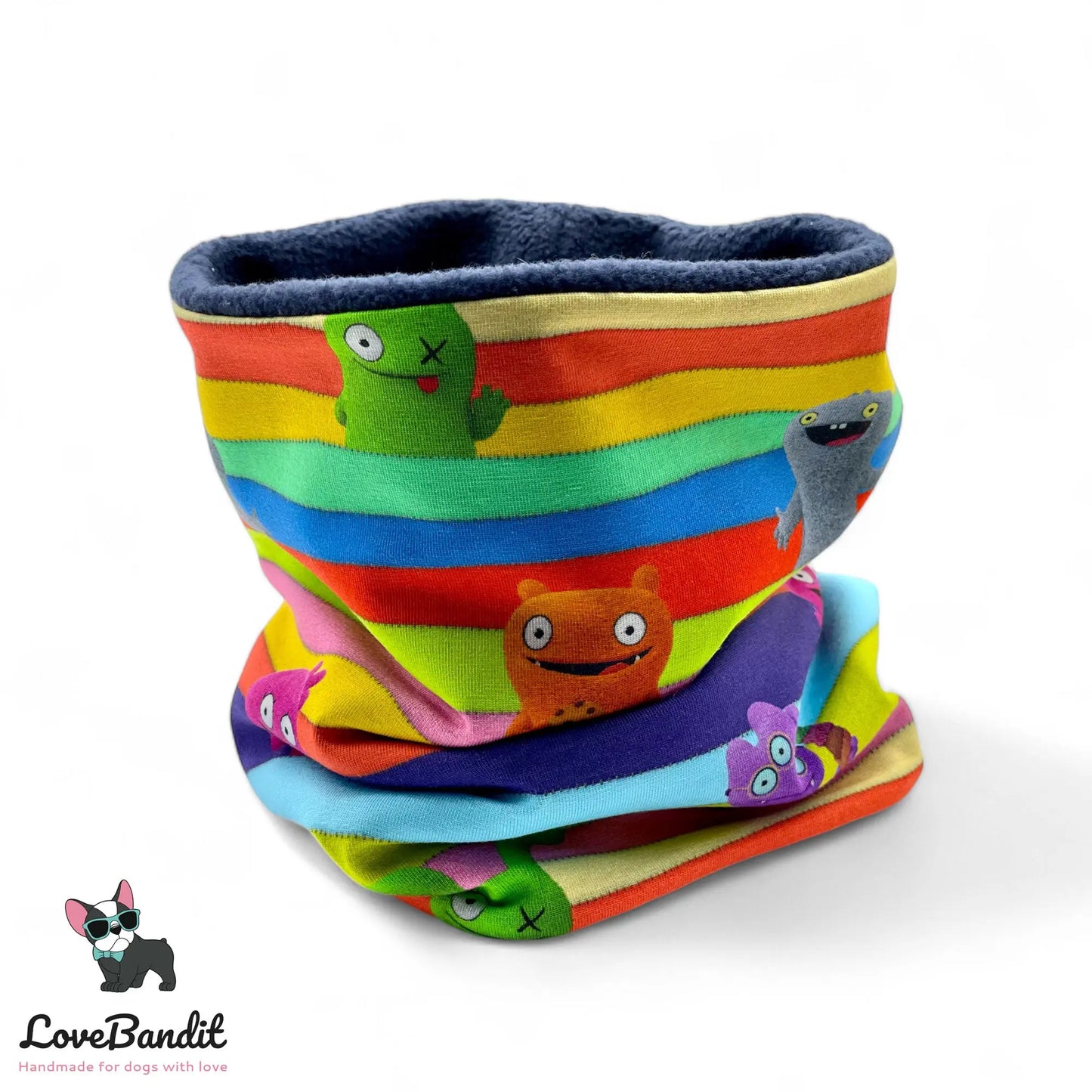 Hundeloop Hundeschal "Freches Monster" mit Fleece oder Teddyplüsch (Regenbogen) - LoveBandit