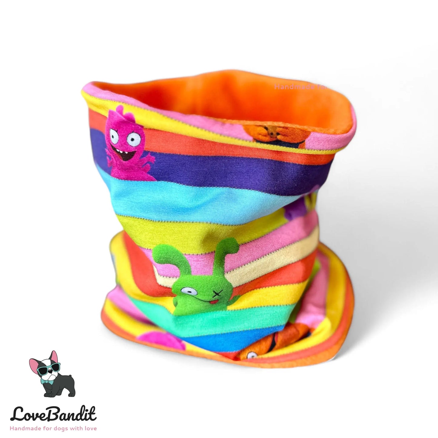 Hundeloop Hundeschal "Freches Monster" mit Fleece oder Teddyplüsch (Regenbogen) - LoveBandit