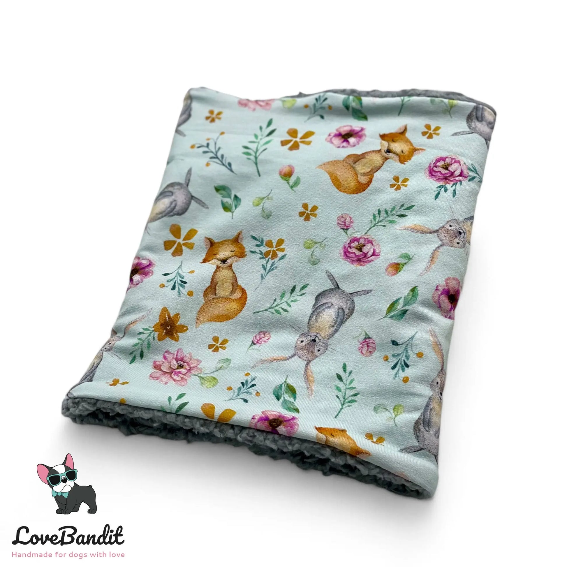 Hundeloop Hundeschal "Fuchs & Hase" mit Fleece oder Teddyplüsch (Mint) Lovebandit