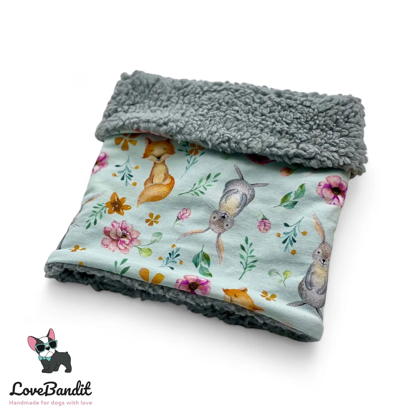 Hundeloop Hundeschal "Fuchs & Hase" mit Fleece oder Teddyplüsch (Mint) Lovebandit