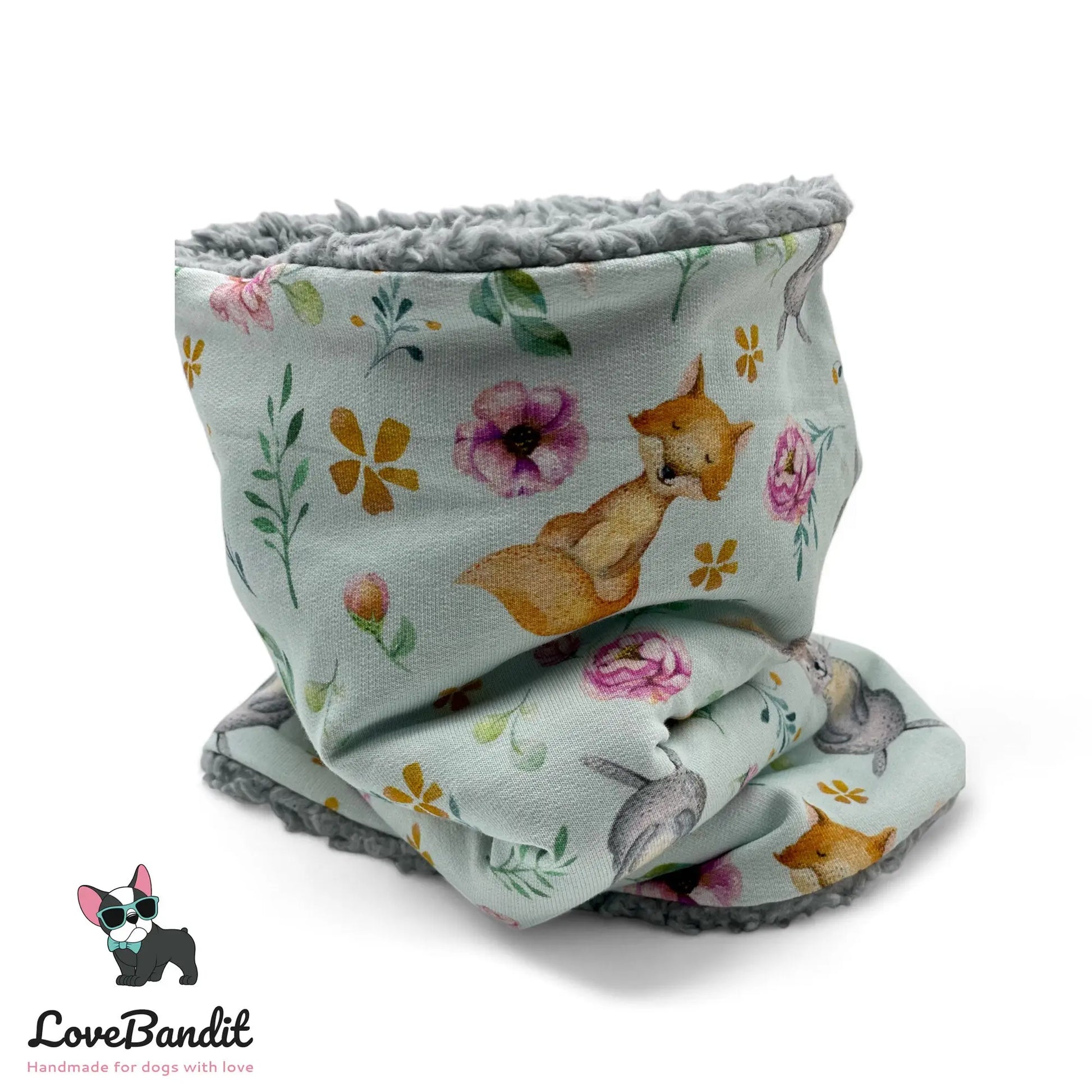 Hundeloop Hundeschal "Fuchs & Hase" mit Fleece oder Teddyplüsch (Mint) Lovebandit