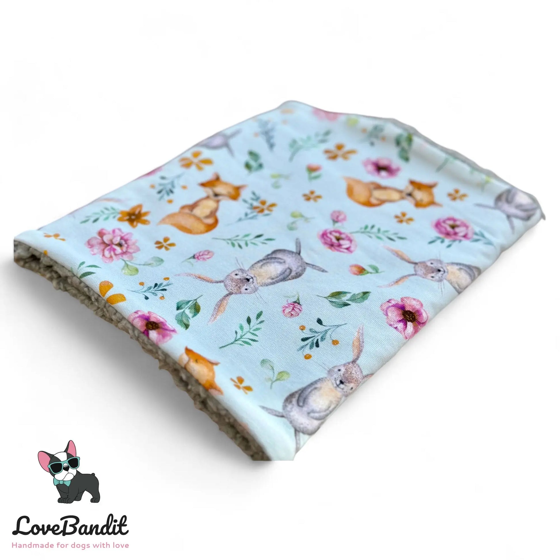 Hundeloop Hundeschal "Fuchs & Hase" mit Fleece oder Teddyplüsch (Mint) Lovebandit