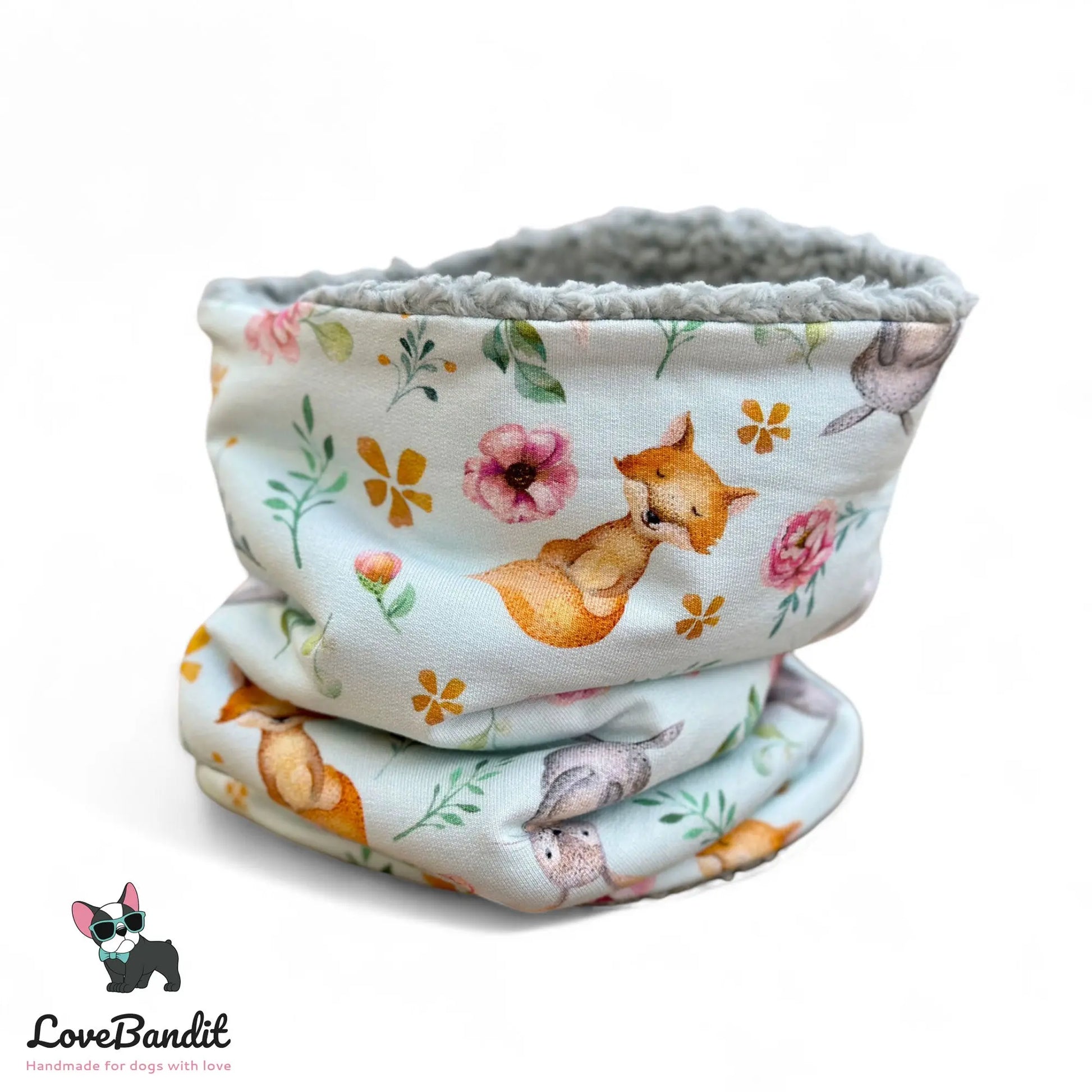 Hundeloop Hundeschal "Fuchs & Hase" mit Fleece oder Teddyplüsch (Mint) Lovebandit