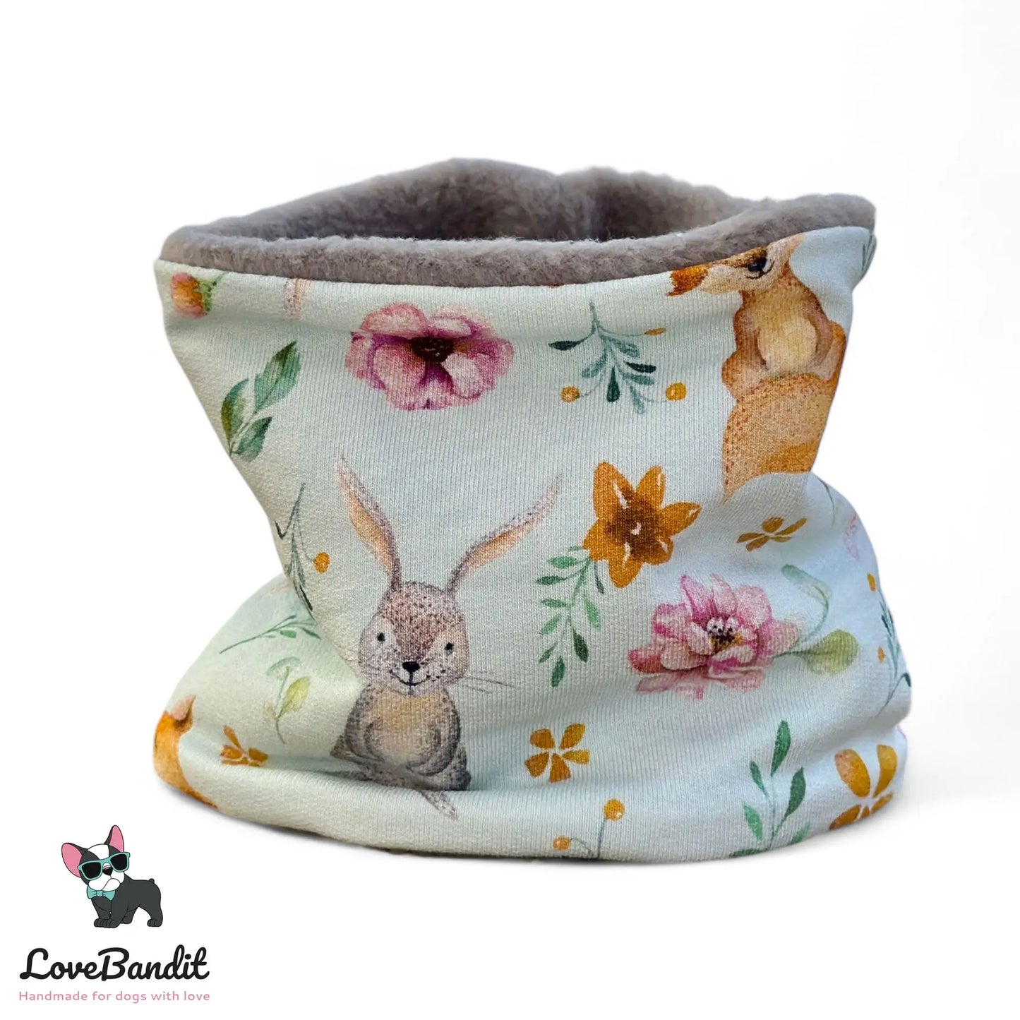 Hundeloop Hundeschal "Fuchs & Hase" mit Fleece oder Teddyplüsch (Mint) Lovebandit