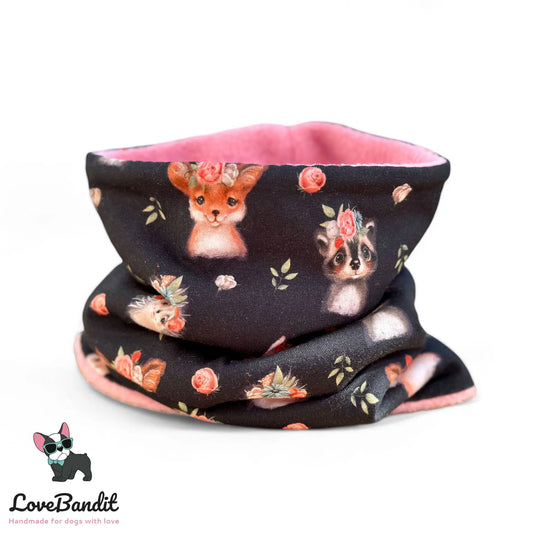 Hundeloop Hundeschal Hase Igel Dachs Rosen Schwarz - LoveBandit