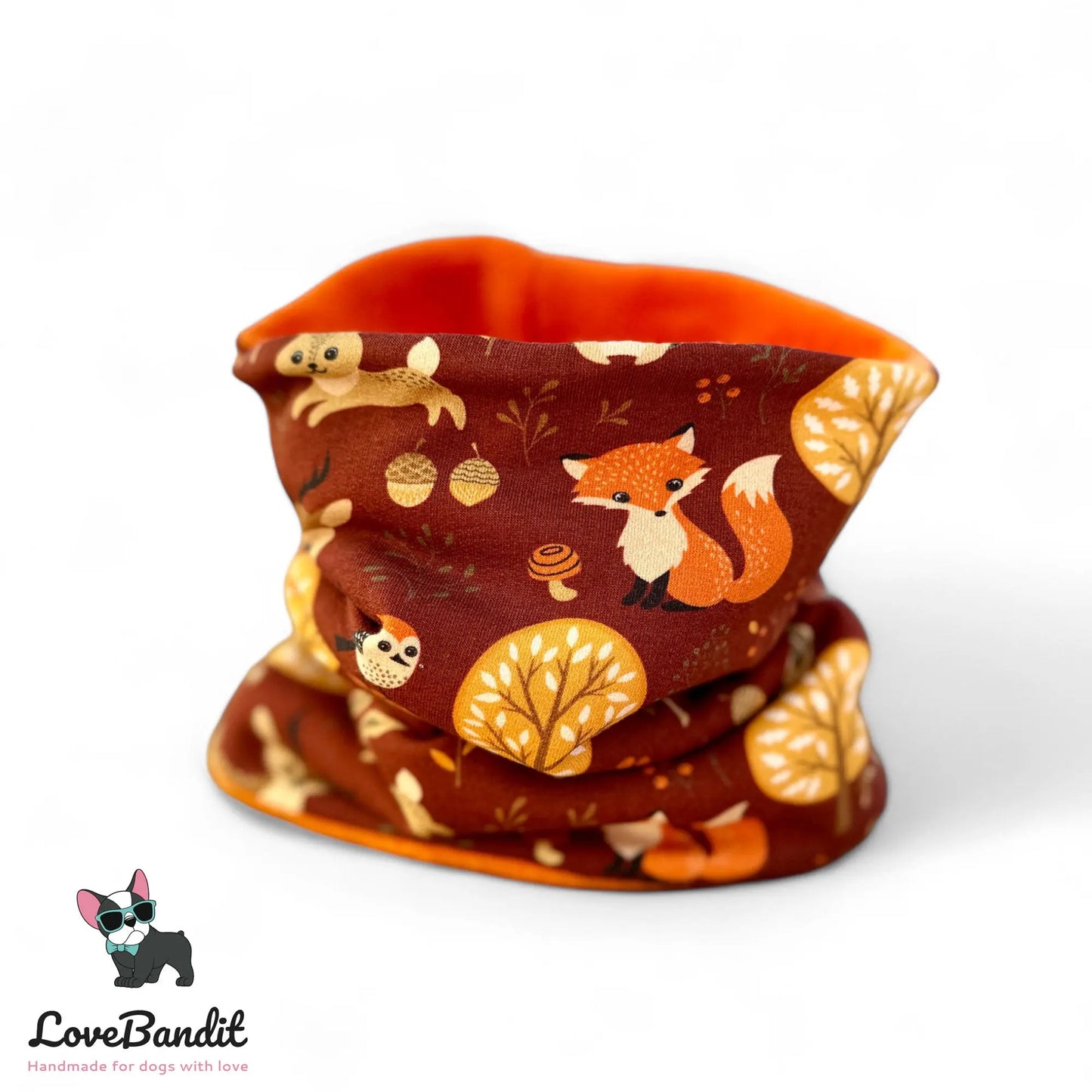 Hundeloop Hundeschal "Herbstwald" Braun/Orange mit Fleece oder Teddyplüsch - LoveBandit